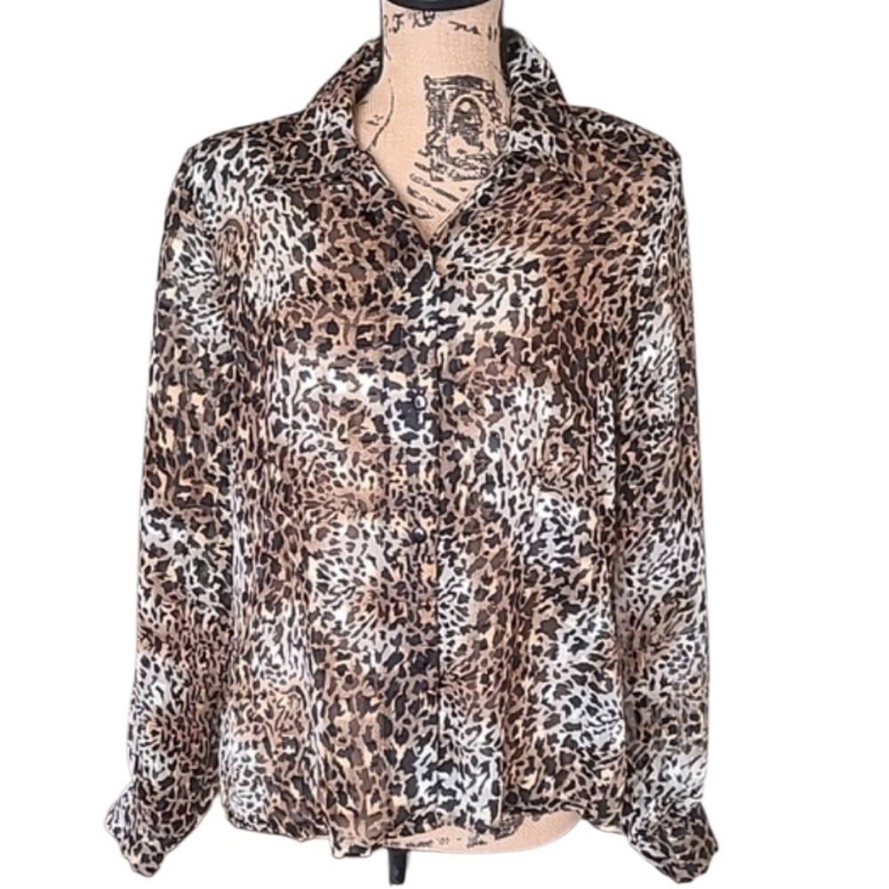 Lauren Lee Semi Sheer Leopard Print Button Front Blouse